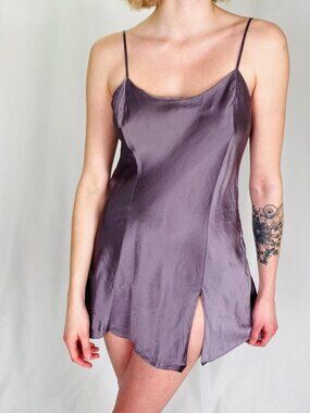 lavender silk slip dress 90s minimalist front slit lingerie mini dress